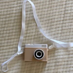 Compact Cream and White Mini Digital Camera with Strap